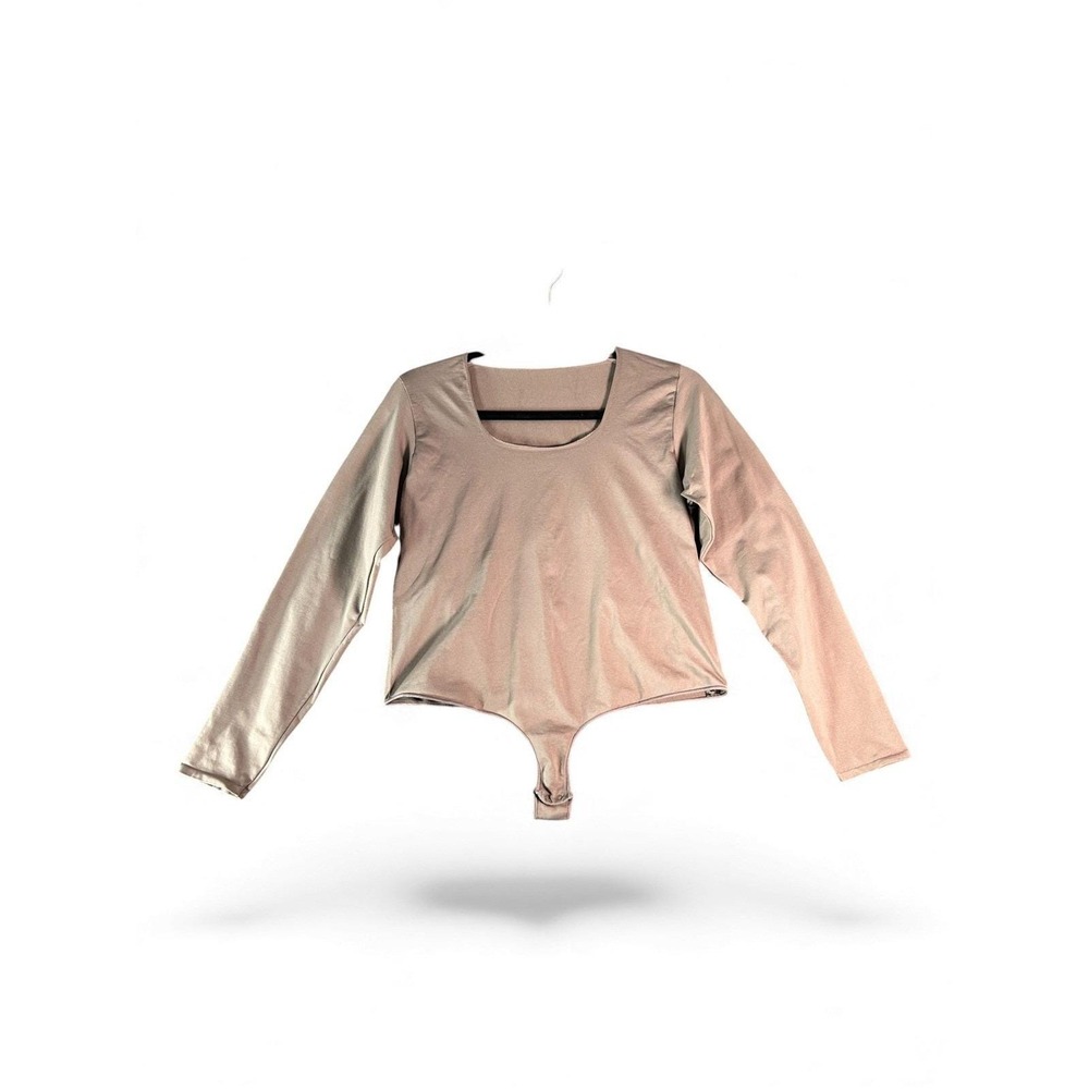 SKIMS Long Sleeve Square Neck Thong Bodysuit Rose Gold Size 4X 5X